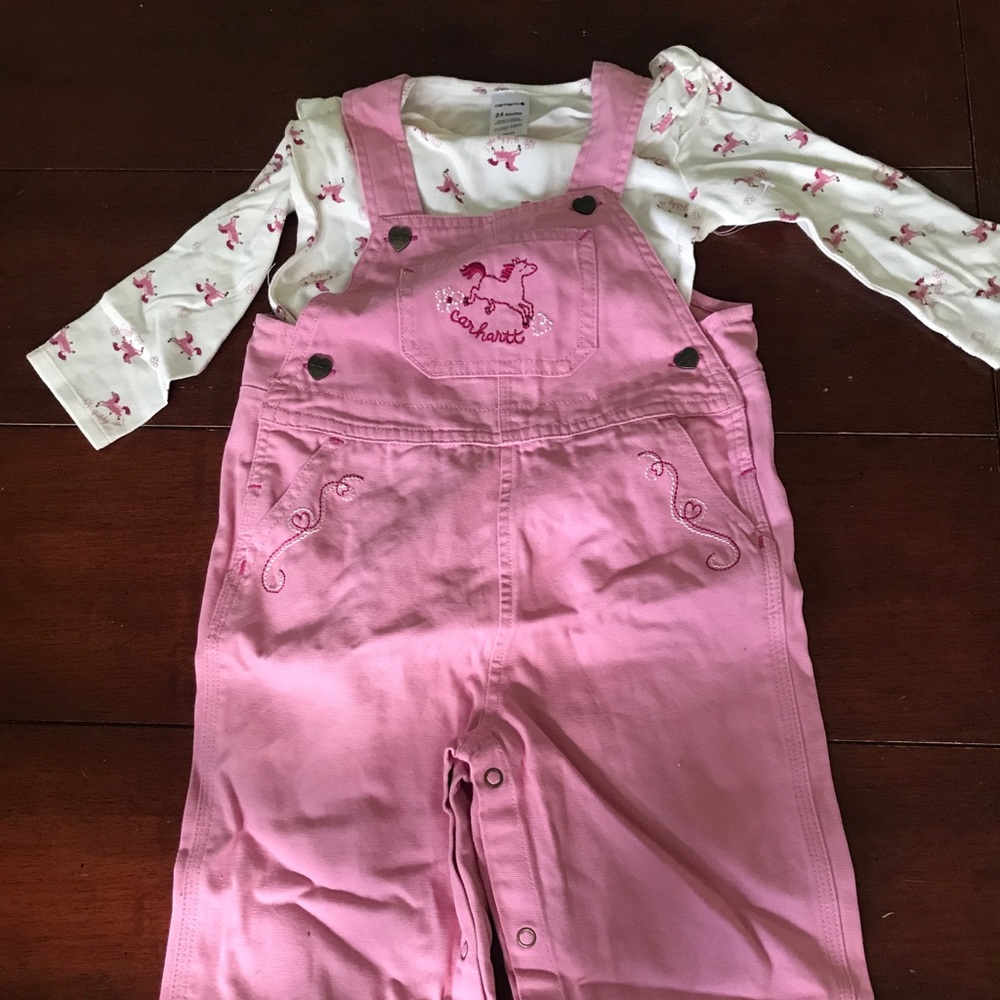 Baby girls carhartt pink overall set